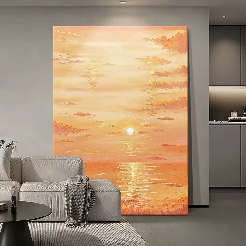 Pure Hand Drawn Abstract Oil Painting Sunrise Seaside Scenery Poster Wal Decor Sofa Background Wall Dining Room Hanging Painting