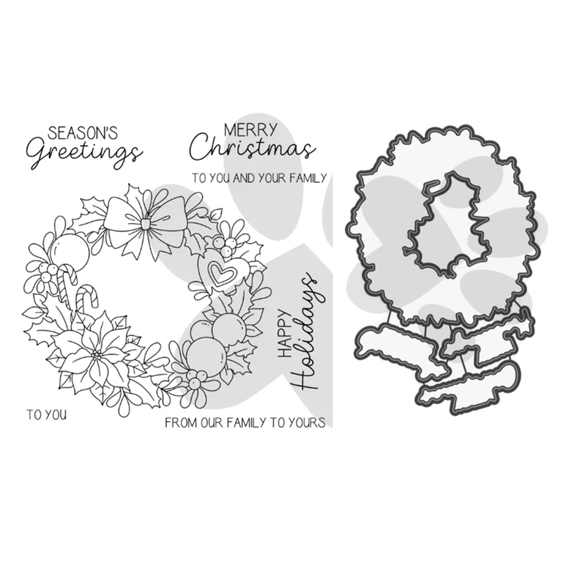 

New 2023 Holiday Wreath Christmas Clear Stamps Set Scrapbooking for Paper Making Metal Cutting Dies Frames Card Craft