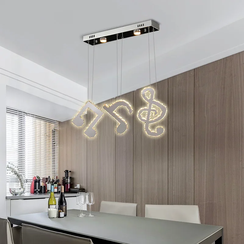 Simple and modern crystal creative music note chandelier, personalized  single-head restaurant light