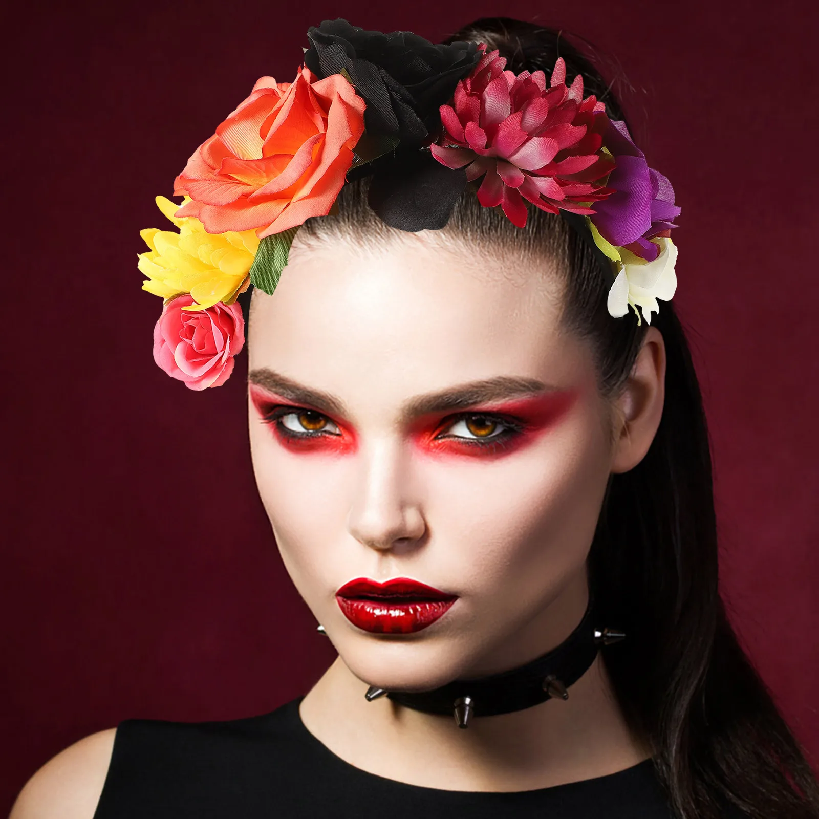 3 قطع من عصابات الرأس على شكل زهرة قوطية، أغطية رأس واقعية قابلة للتعديل لمهرجان الحفلات التنكرية وإكسسوارات الشعر المكسيكية