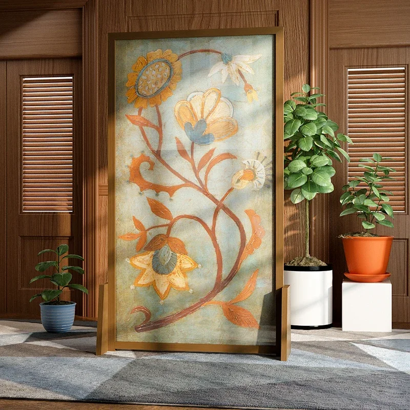 Custom solid wood American style abstract simple modern screen partition decoration living room porch sunflower pedestal screen