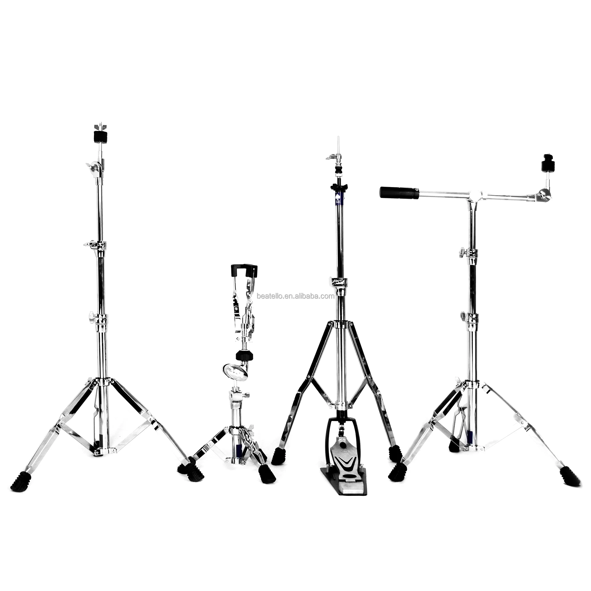4-Piece Silver Metal Adjustable Drum Cymbal Stand Hardware Pack for Snare Drum Hi-Hat Straight Cymbal Professional