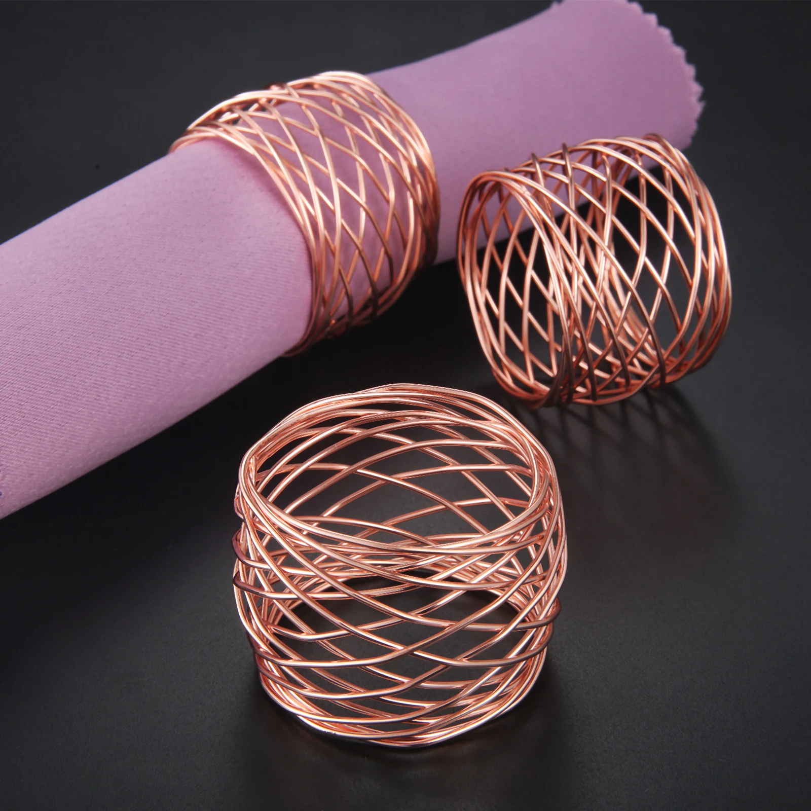 

3Pcs Alloy Net Napkin Rings Gold Rose Gold Delicate Party Dinner Table Decoration Holiday Wedding Banquet Hotel Decoration