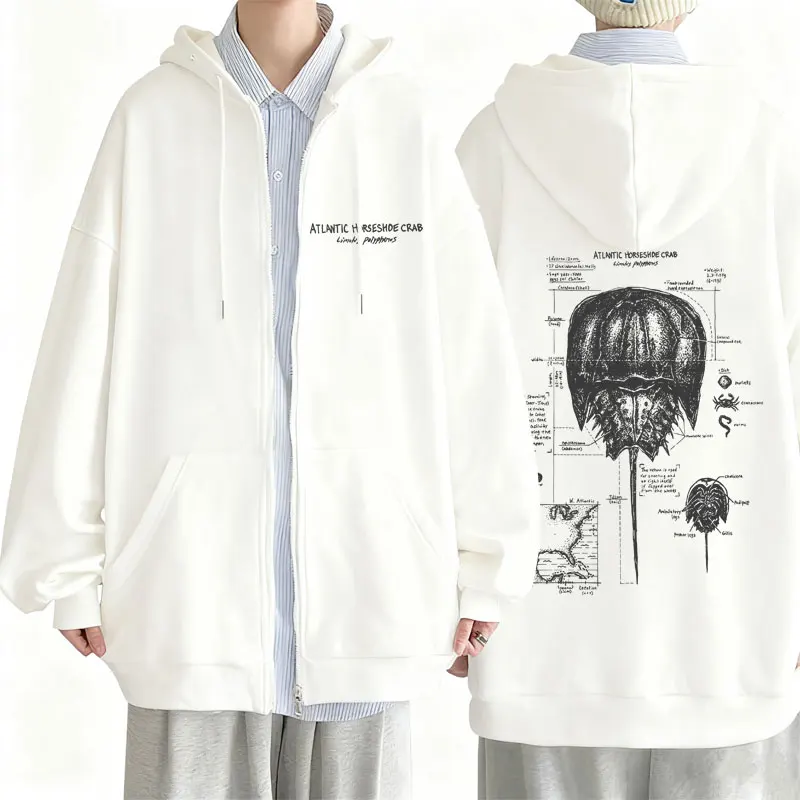 

Funny Atlantic Horseshde Crab Anatomy Graphic Zipper Hoodie Men Women Casual Oversized Zip Up Hoodies Male Vintage Jakcet Coat