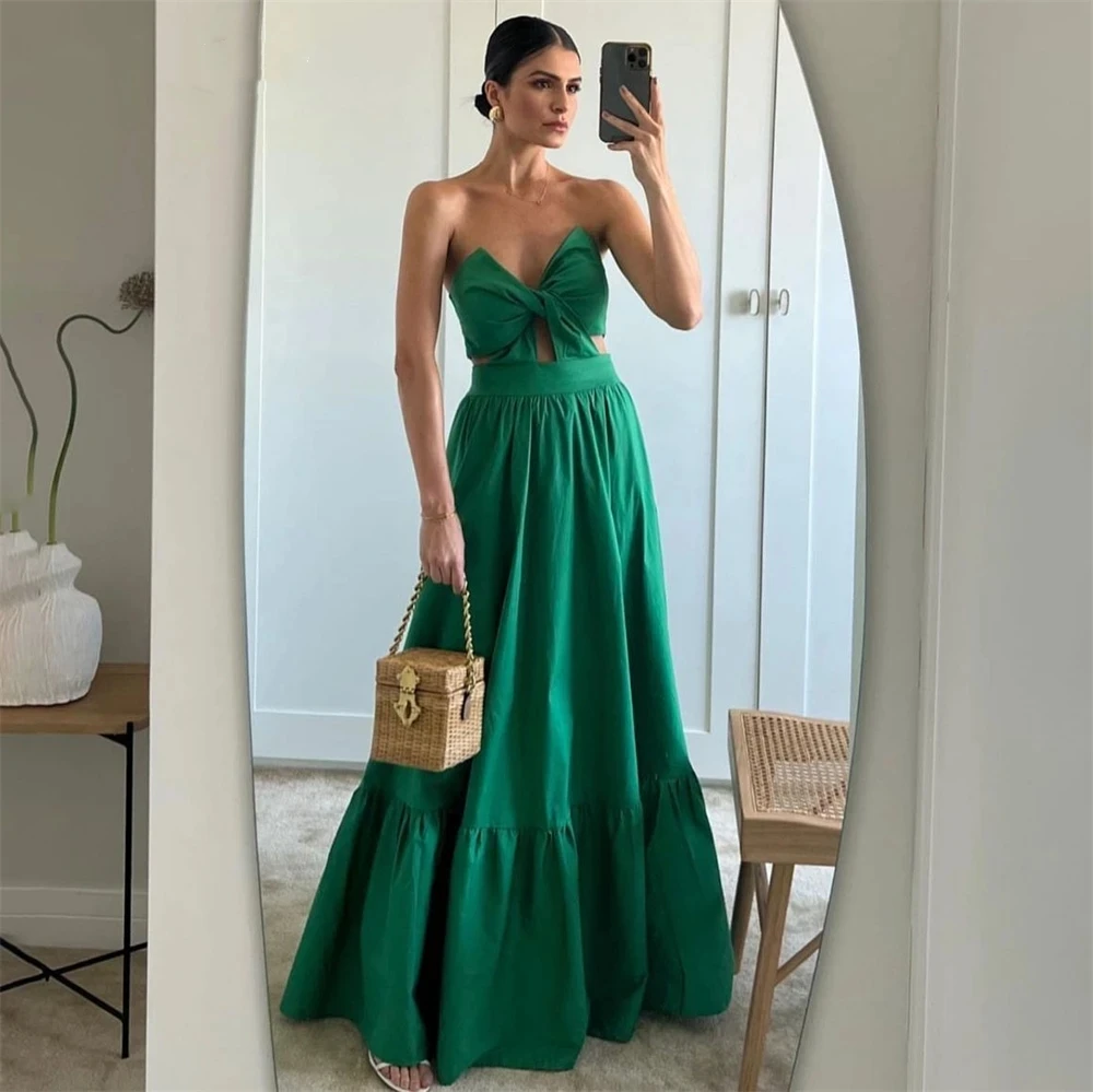 

Romantic Green Satin V Neck Prom Dresses Off Shoudler A Line Strapless Evening Gowns Floor Length Dinner Party Dress For Women