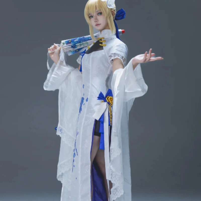 

White Gold Royal Dress Saber Altria Cosplay Costume Fate Grand Order 4th Anniversary Stage Performance Outfit Halloween