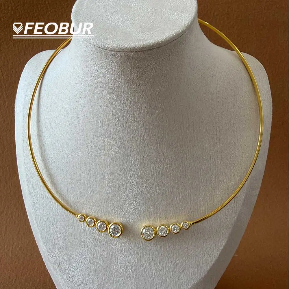 

3.8cttw Moissanite Open Collar Necklace for Women 925 Sterling Silver Bezel Set Diamond Cuff Collar Choker Bangles Jewelry Gift