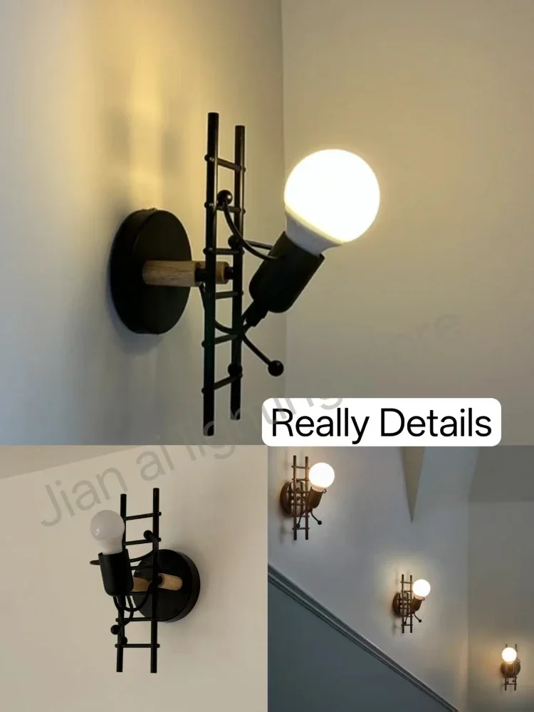TechHPAL-Creative Cartoon Wall Light Metal Bedside Lamps For Kidsroom Livingroom Dinningroom Inclu E27 Bulb Room Decoration