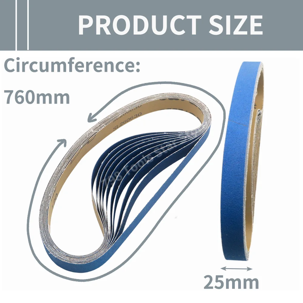 10PCS Blue Zirconia Alumina Sanding Belts 760x25mm P40-P400, Resin Bonded Hard Cloth for Woodworking, Deburring Metal Grinding