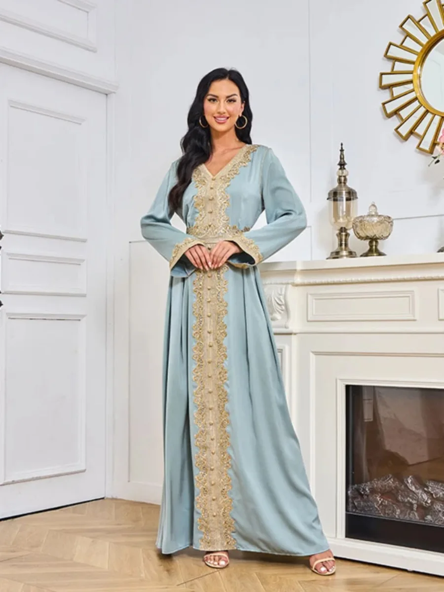 Jalabiya-Vestido largo de caftán marroquí para mujer, Vestidos de fiesta musulmanes bordados Eid, Abayas de Dubai, Ramadán, caftán elegante