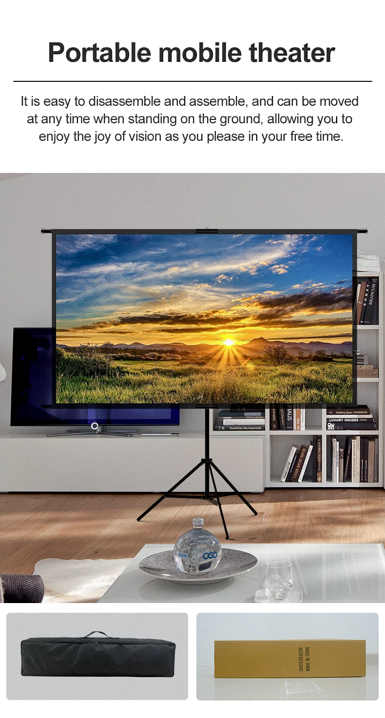 LEJIADA Neue Einzelhalterung Wandmontage 2-in-1 Projektorleinwand Outdoor Heim Tragbar Faltbar Bohrfrei 60/84/100/120 Zoll – Detail 4