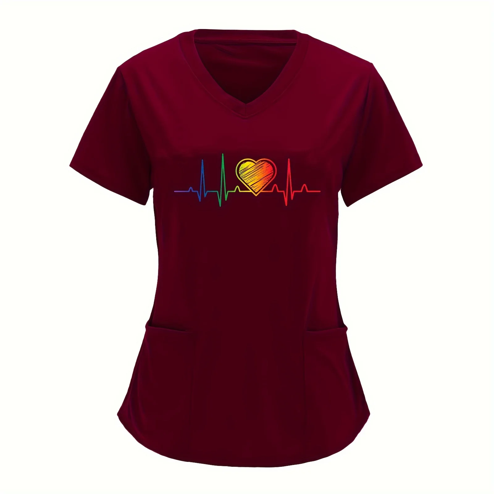 Women's Medical Uniforms Solid Colour Print Health Care Nursing Tops V-Neck Micro-Stretch Short Sleeve Clinical Uniforms Woman