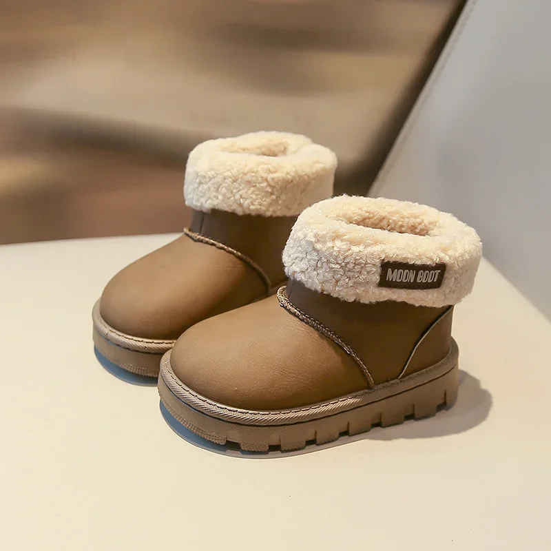 الأطفال حذاء من الجلد الجلد المدبوغ الدافئة أصابع مستديرة الاطفال أحذية بوت قصيرة تنوعا لينة 2025 شتاء جديد بنين بنات أحذية كاجوال النمط الكوري #2