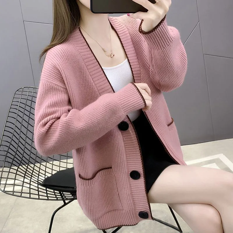 New Autumn/Winter Fashion Korean Edition Thickened Small Fragrance Loose Versatile Western Women\'s Long sleeved Knitted Cardigan