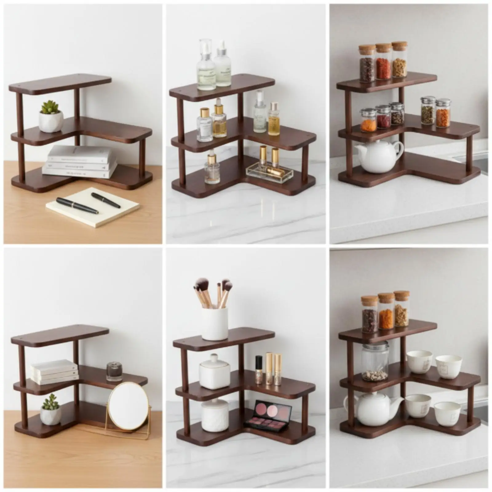 3-Tier Corner Shelf Multifunctional Wooden Desktop Organizer Easy to Clean