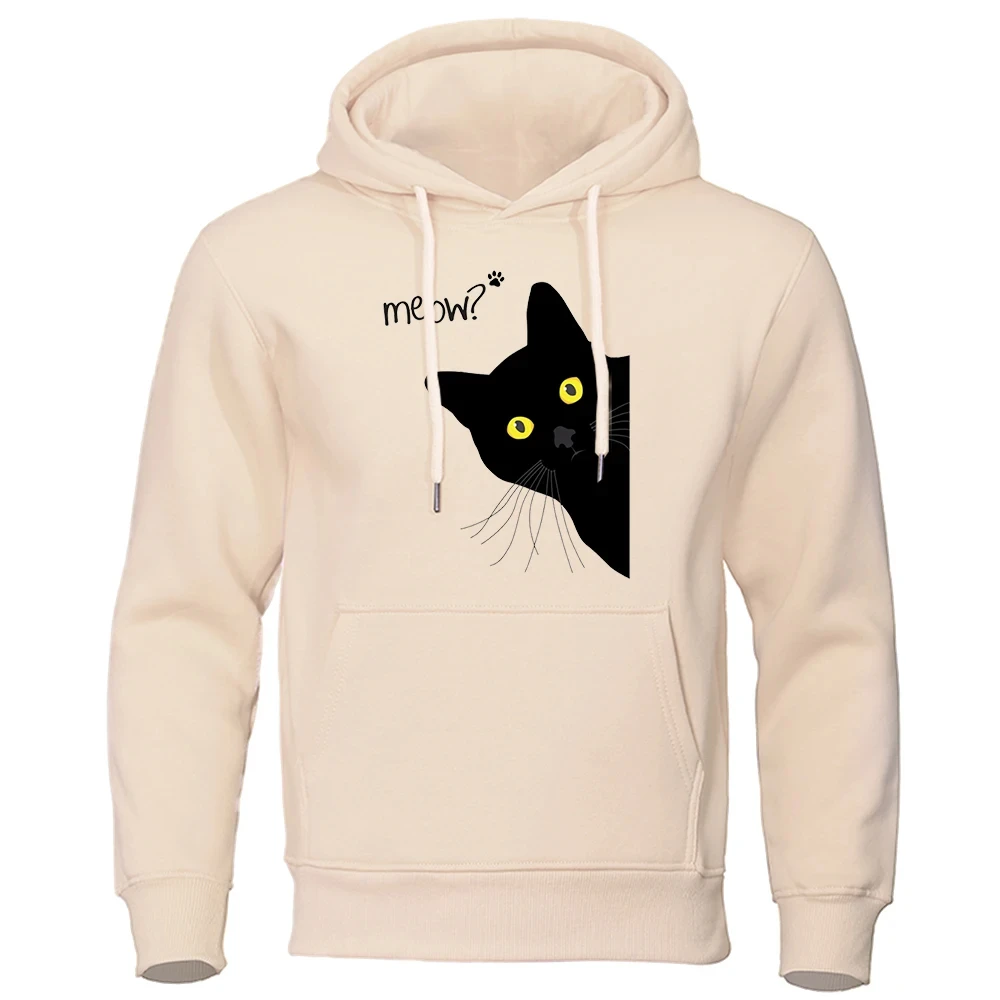 Meow Black Cat Hoodies Men Classic Oversized Round Neck Hoodie All-Match Creativity Tracksuit Quality Hip Hop Clothes For