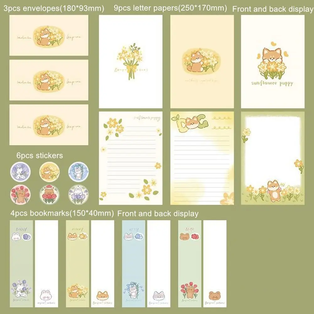 Invitation Card Flower Animal Envelopes Dog Cat Writable Letter Paper Sealing Stickers Cartoon Stationery Paper Letter Pads