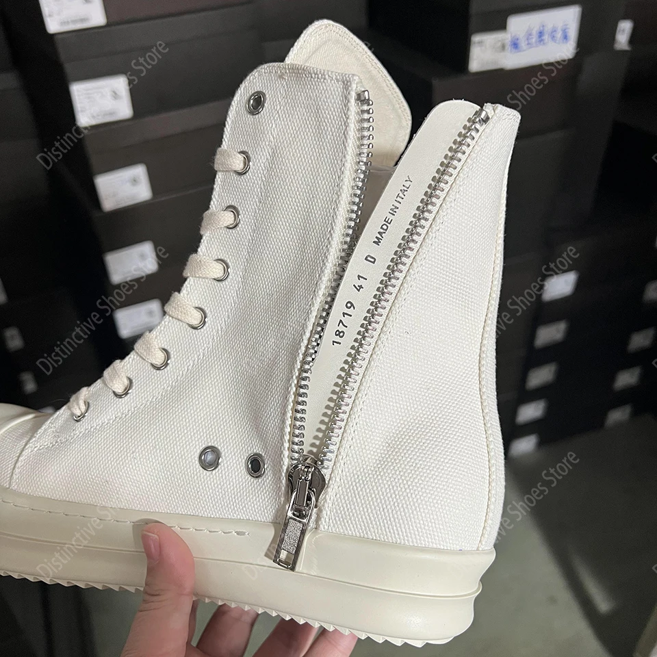 

Brand Men Shoes Ro Casual Canvas Shoes High Top Women Sneakers Quality Black Ankle Boot Designer Zipper Luxury Laces Flat Shoes