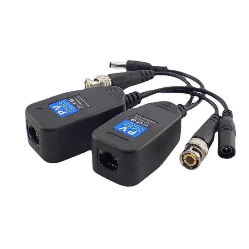 2Pairs CCTV Video‑Power Balun Transceiver, Analog Coaxial BNC to RJ45 Twisted‑Pair Converter for Surveillance Camera