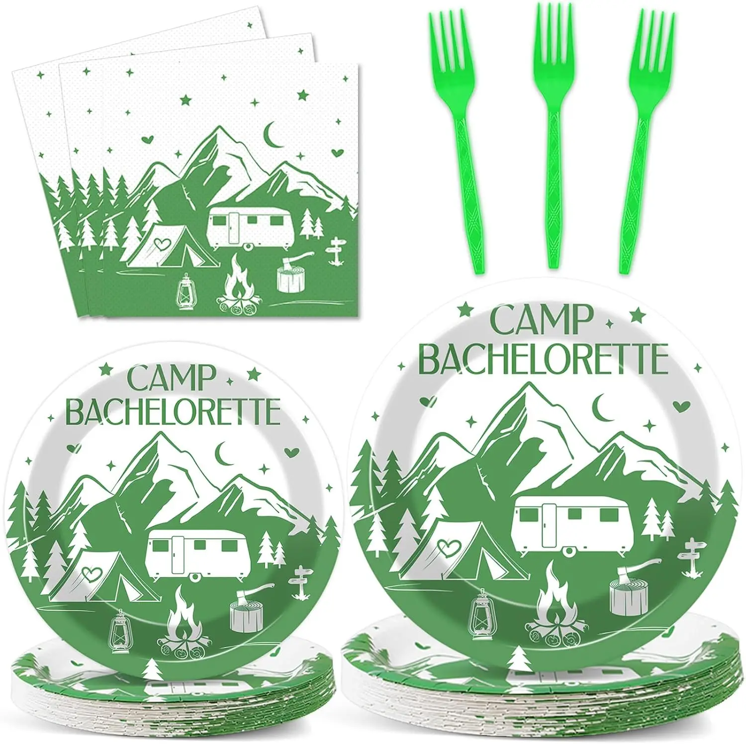 

100 PCS Camp Bachelorette Party Supplies Tableware Set Mountain Camp Bachelorette Party Decorations Favors Paper Plates