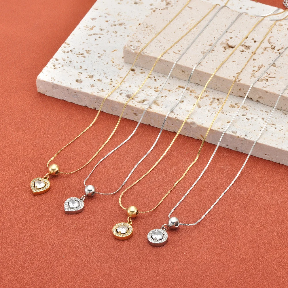 JeeMango Luxuriöse herzförmige Halskette aus Edelstahl mit Zirkon für Damen, modische Schlüsselbeinkette mit Anhänger, Schmuck N26012