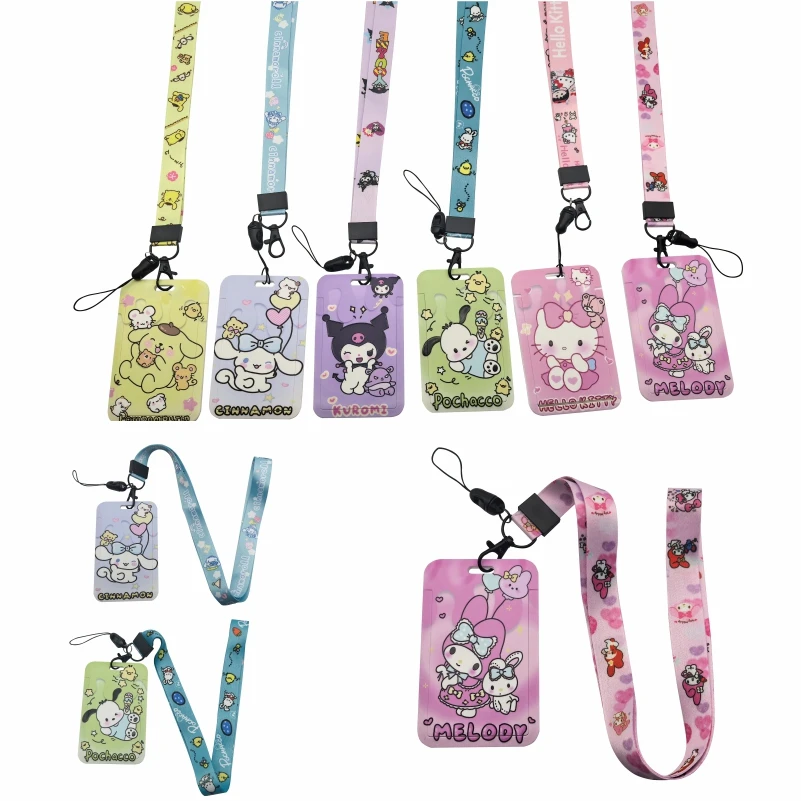 

Милая карта Hello Kitty Kuromi Melody Phochacco, автобусная карта, карта для завтрака, Карта доступа, документы, шнурок, защитный ремешок