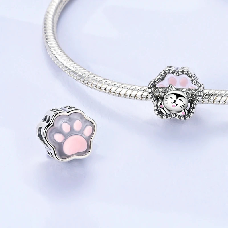 925 Sterling Silver Heart Shaped Ballet Cat Claw Charms Beads For Women Fit Original Bracelet DIY Birthday Party Jewelry Gifts