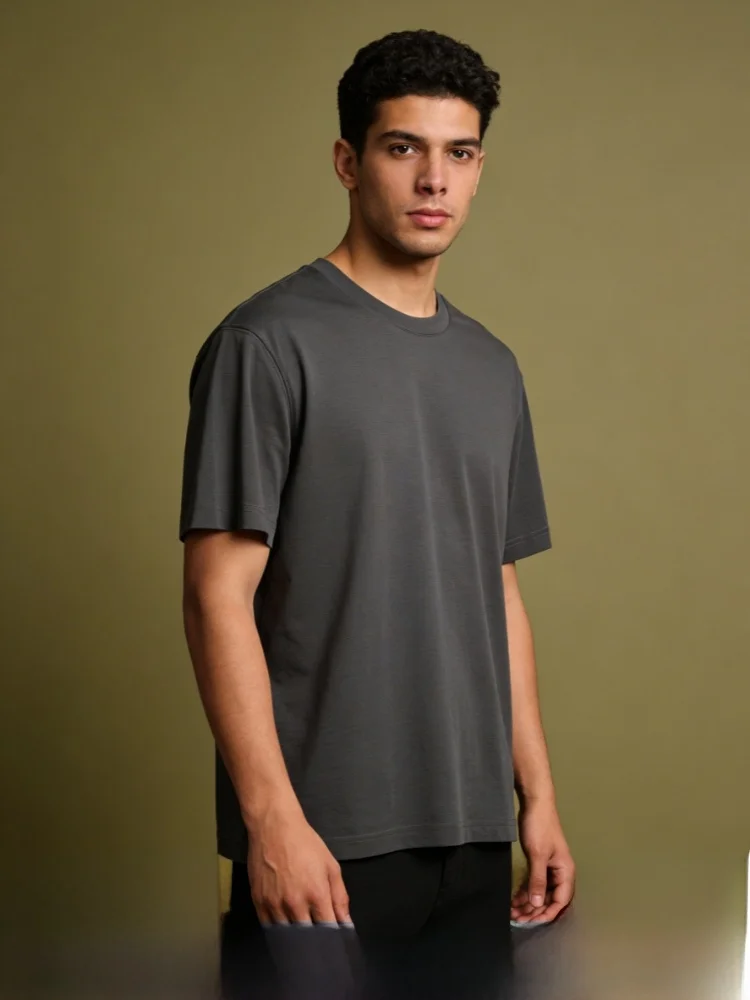 High-End Linen Modal Cotton round Neck Short Sleeve T-Shirt Men's Summer Moisture-Wicking Breathable Sweat-Pleasing Drapey Top