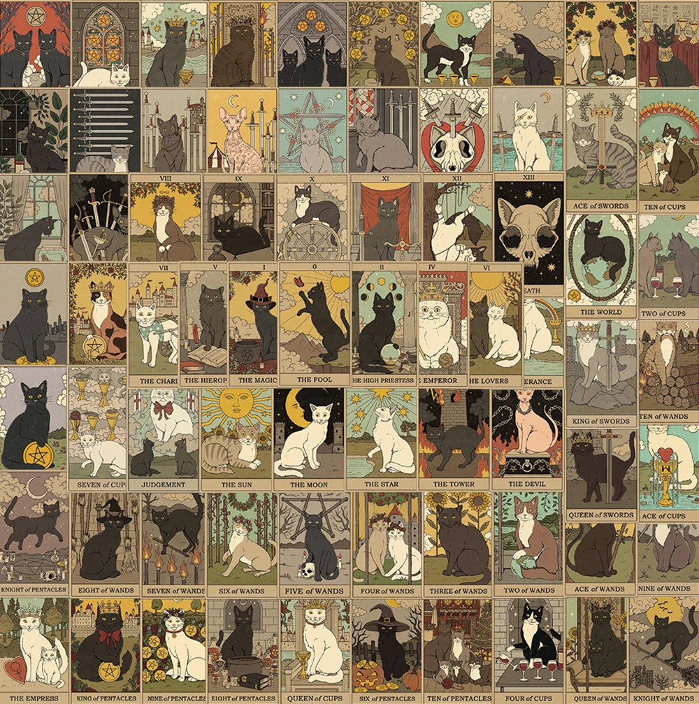 

72 шт., наклейки с изображением кота Таро, мультяшные загадочные гадания, мотоциклетный багаж, сделай сам, ноутбук, велосипед, скейтборд, гитара, картина из ПВХ