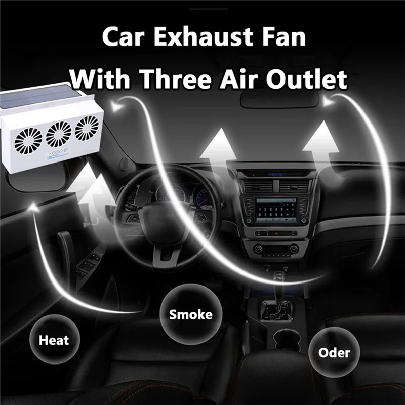 

Solar Powered 3 Fan Car Exhaust Fan, Car Radiator Fan Air Vent Radiator Energy Saving Exhaust Fan Radiator