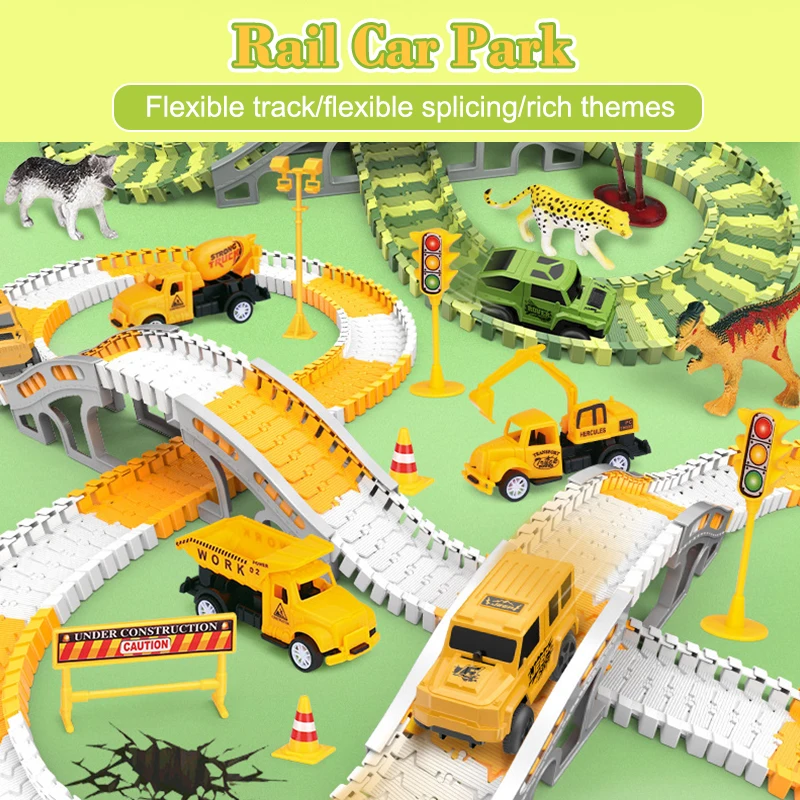 135-141pcs Children Electric Track Toy Car Engineering Car Kids Educational Toys Track Car Train Toys For Children Birthday Gift