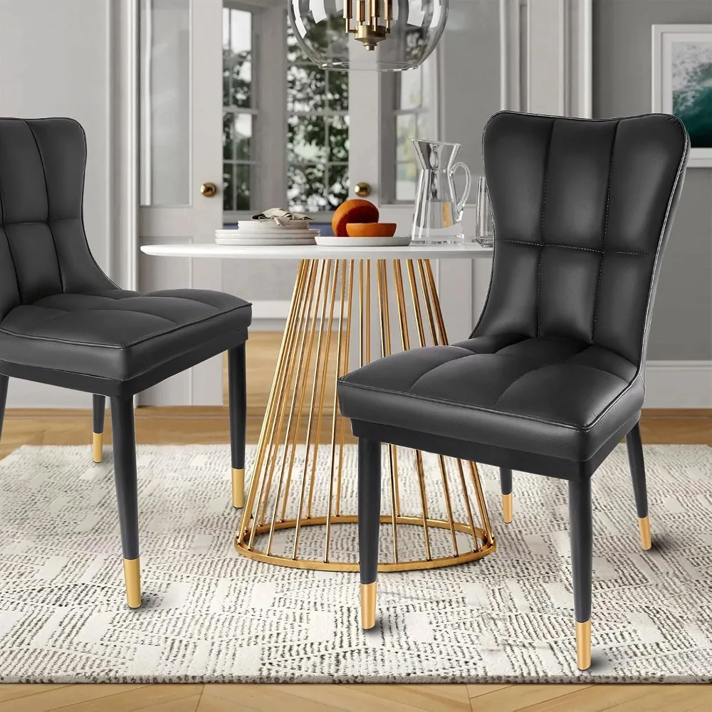 Set of 4 Leather Dining Room Chairs, Light Luxury Modern Kitchen Chairs Upholstered Side Chair Solid Metal Legs free shipping