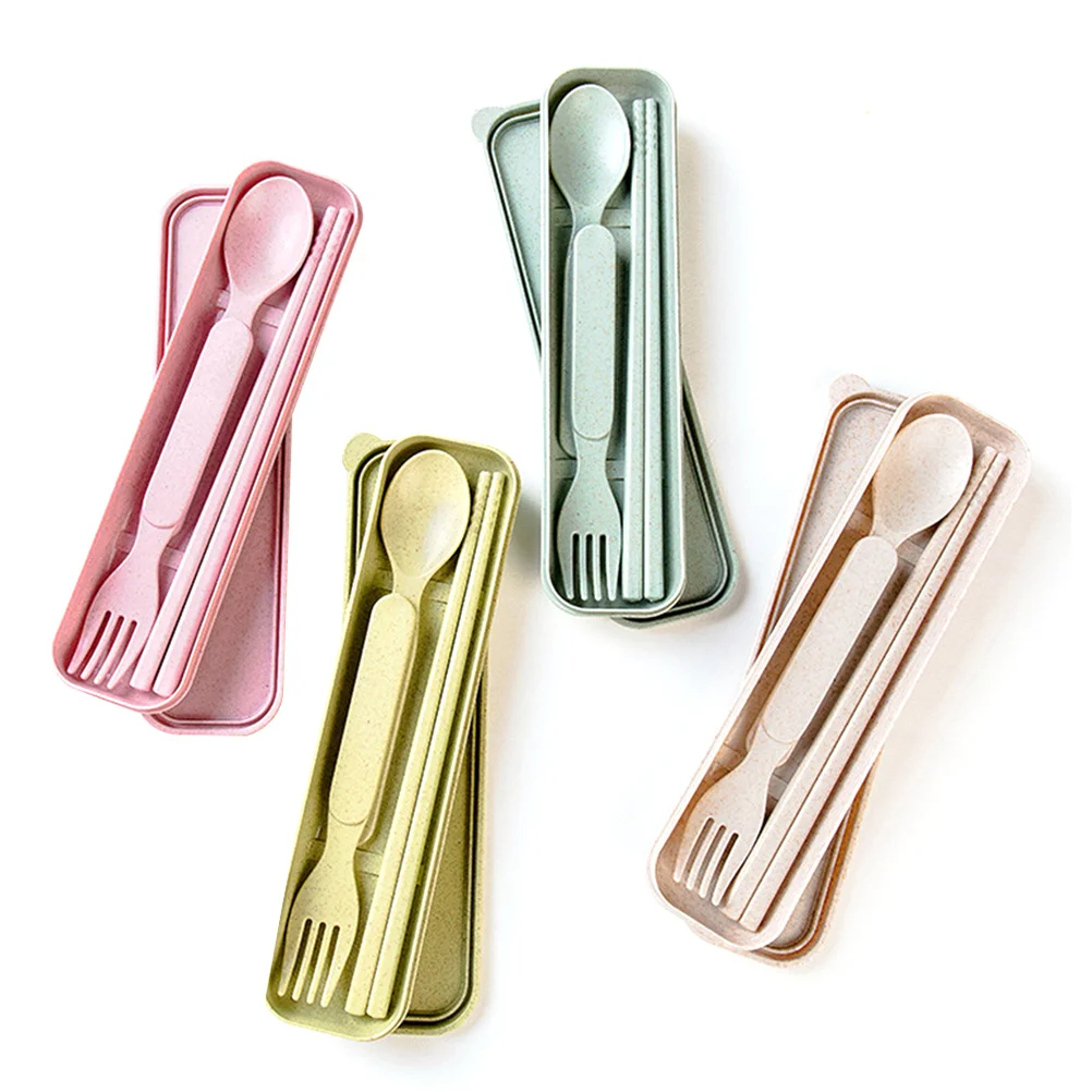 

1 Set Kids Portable Cutlery Set Pink Wheat Straw Spoon Fork Chopsticks Lightweight Travel Camping Tableware Outdoor Dishware For