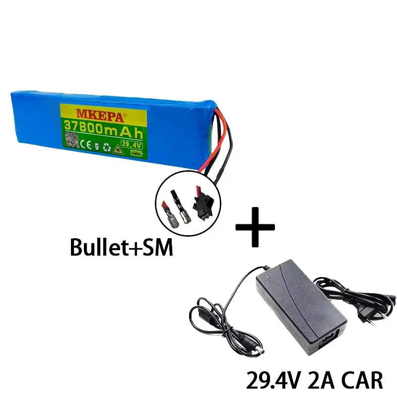 New 18650 7S2P Li-ion Battery, 29.4V, 37.8Ah, 37800mAh, Suitable for Electric Bicycles, Mopeds, Scooters, BMS