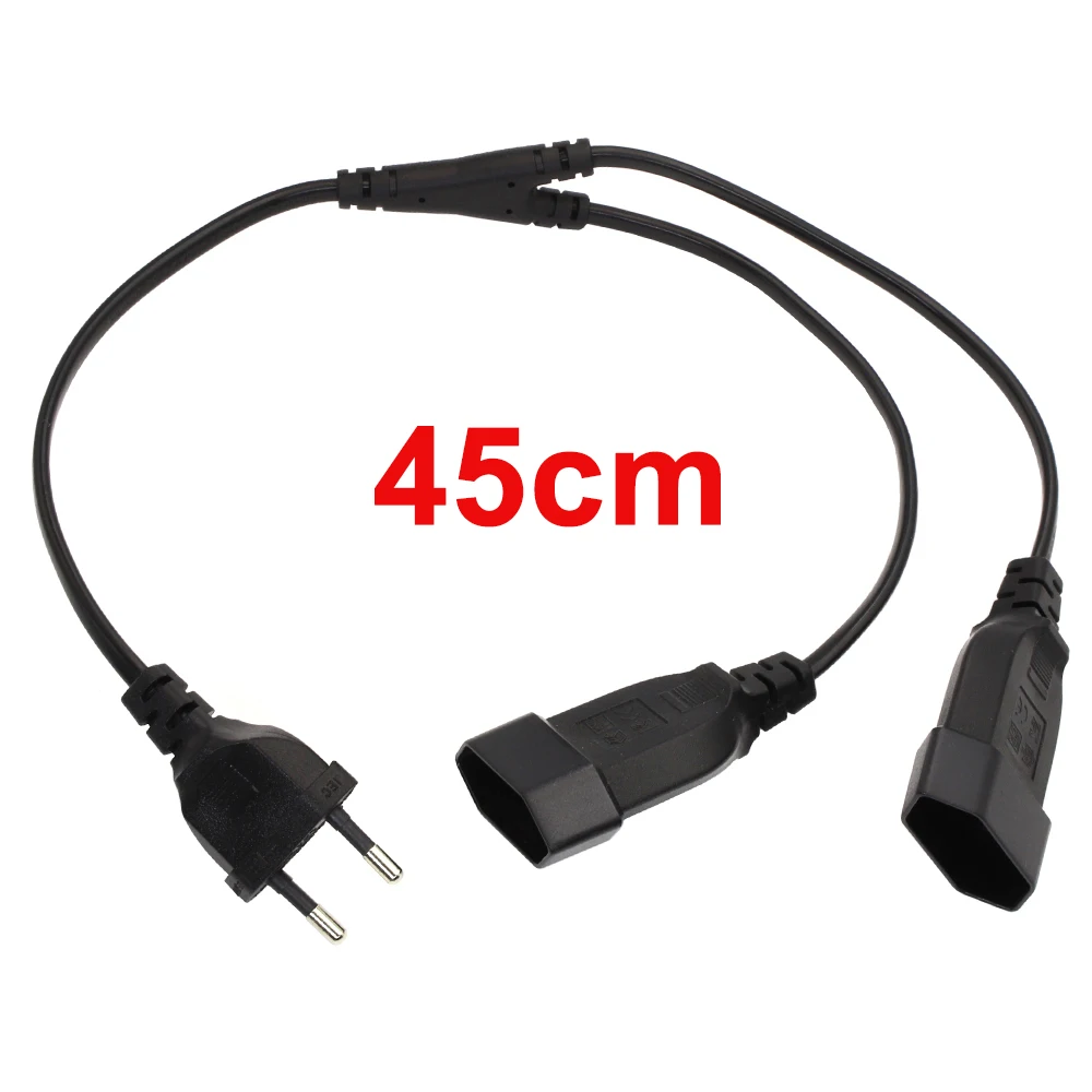 

45cm EU Power Splitter Cable 2-Prong European CEE7/16 EU Male to Dual Female Output Power Extension Cord Straight Black