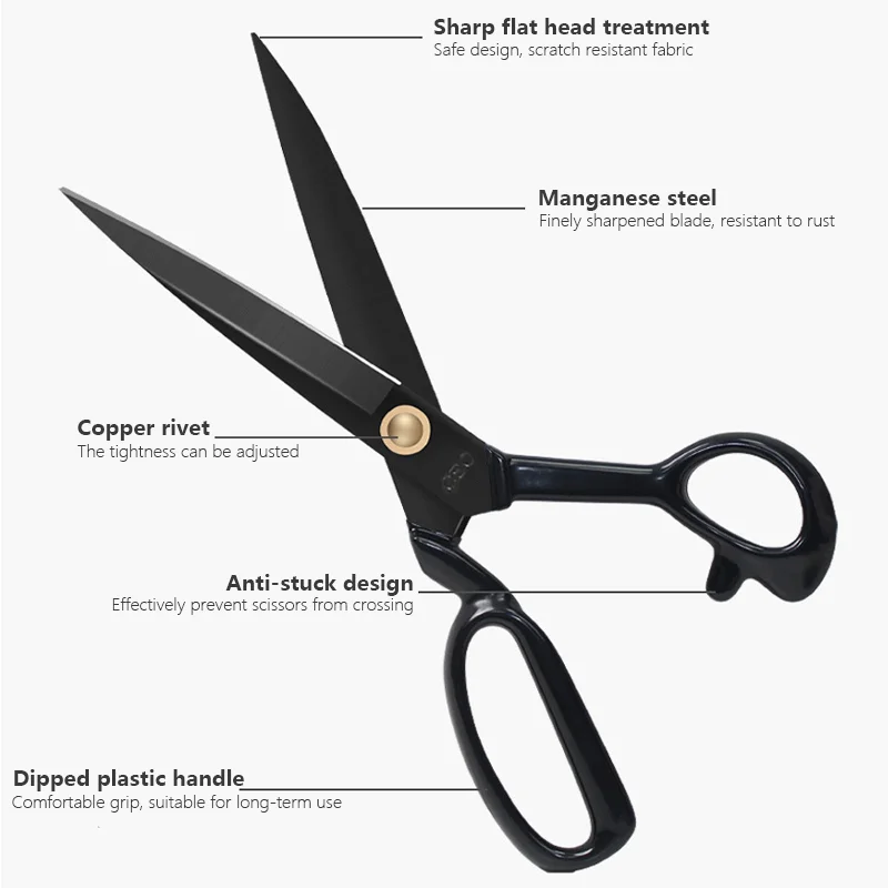 Manganese Stainless Steel Tailor Scissors,Professional Large Clothing Sewing Fabric Leather Cutting Household Scissors Tools