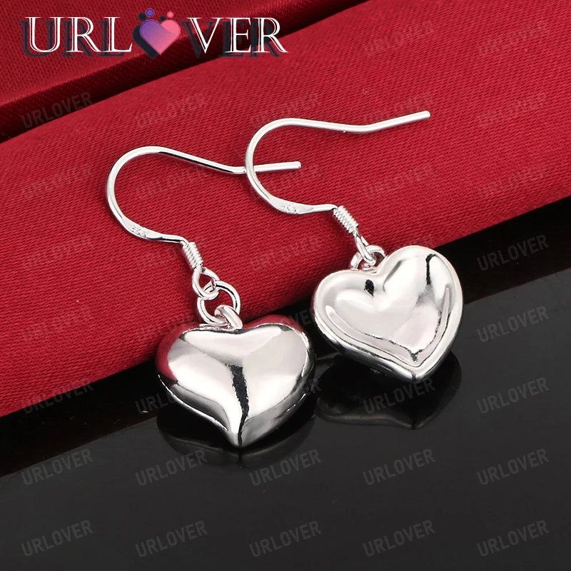 

925 Sterling Silver Solid Heart Drop Earring Silver Jewelry Popular Accessories Women Engagement Party Romantic Wedding Gift