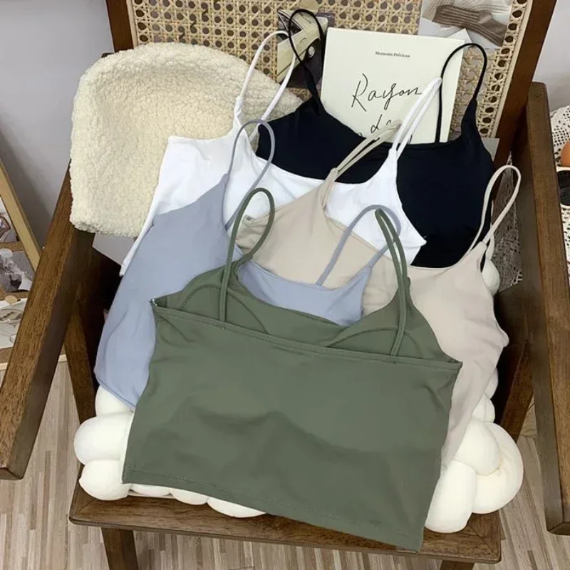 2024 verão sutiã superior sexy feminino gelo seda colheita topo sem costura tubo topos camisola roupa interior moda coreana sólido acolchoado bralette colete