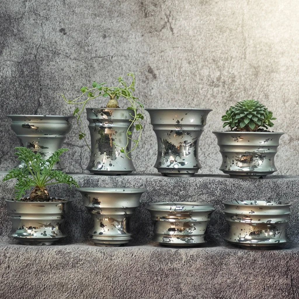 Mall Size Ink Wash Silver Handmade Tuber Pot, Breathable Root-Control Ceramic Flower Pot For Pachypodium Rosulatum, Agave, Cactu