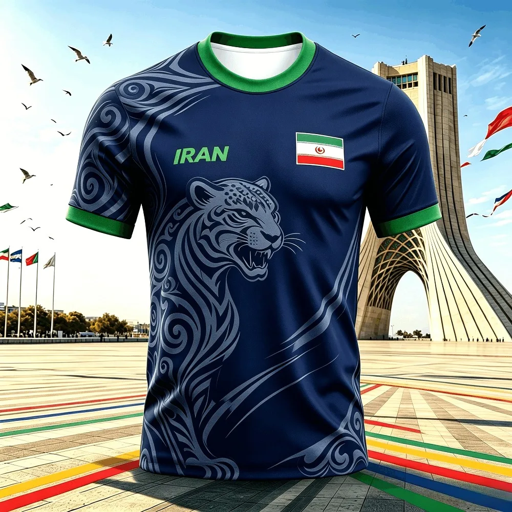 2026 Summer Iran Soccer Fan Men's Short-sleeve Breathable Casual Match Training Wear Fashion Print Casual Women Short Sleeve view 4