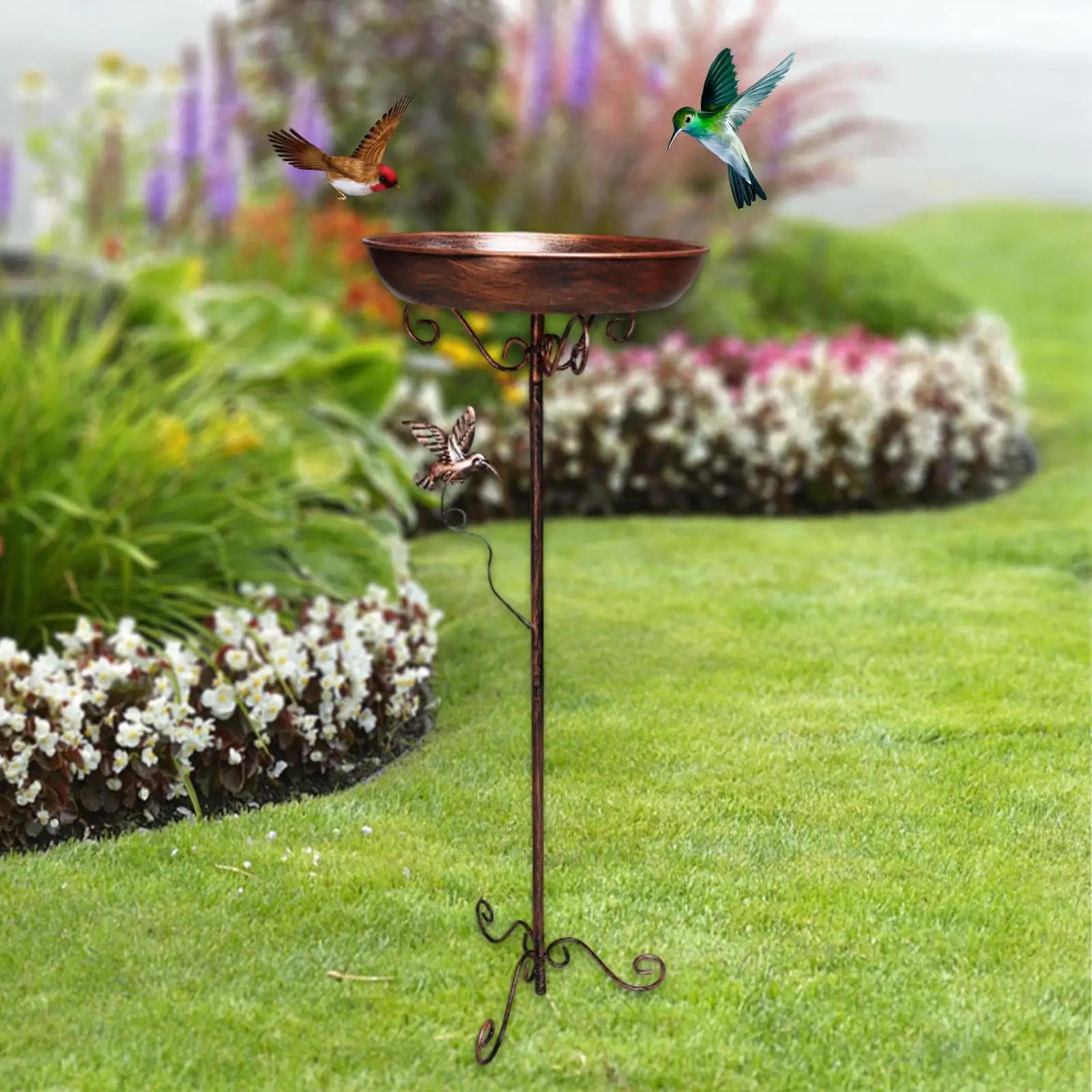 Standing Bird Bath Bowl Bird Feeder Outside Garden Patio Landscape Water Bowl