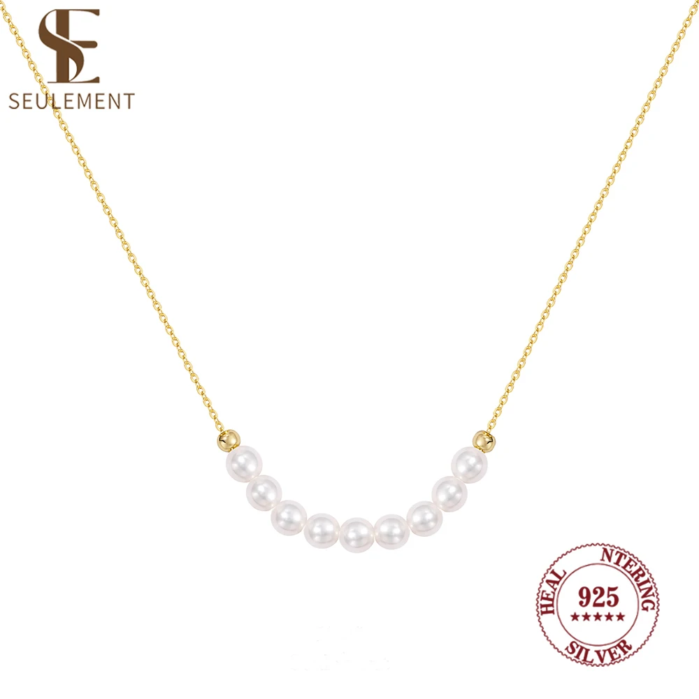 

Seulement Freshwater Natural AK Pearl Smile Necklace Female Fashion 925 Sterling Silver Pearls Bead Jewelry Neck Accessories