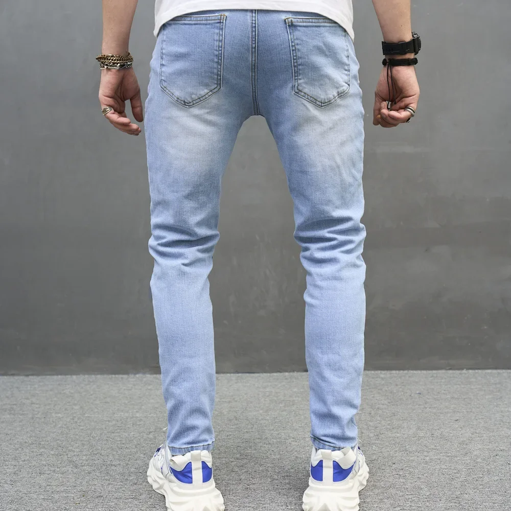 Männer Lange Bleistift Jeans Hosen Feste Hohe Taille Einfache Zipper Splice Casual Regelmäßige Taschen Gerade Hosen Denim Hose