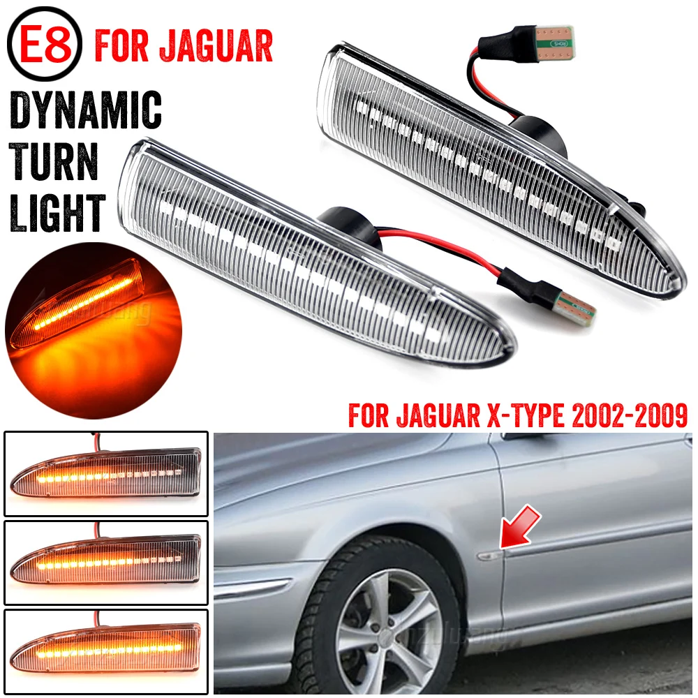 

2pcs Amber For Jaguar X-Type 2002 2003 2004-2009 Car LED Dynamic Turn Signal Lights Side Marker Fender Blinker Indicator Lamp