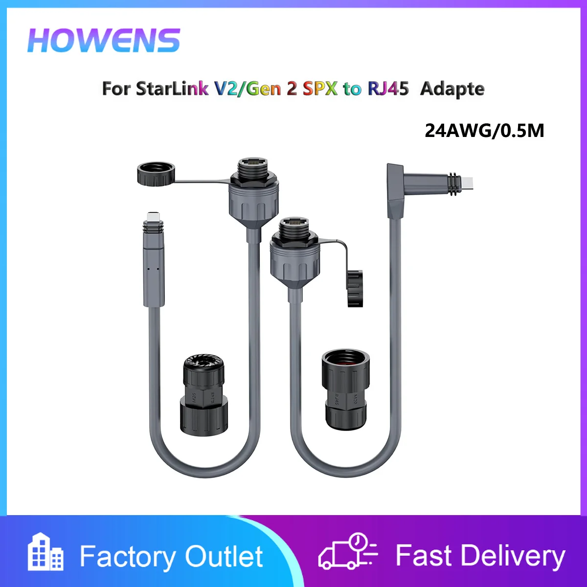 For StarLink V2 Gen 2 Connector SPX to RJ45 Waterproof Connector Female Adapter Internet Extension Cable Dish Router Kit 24AWG