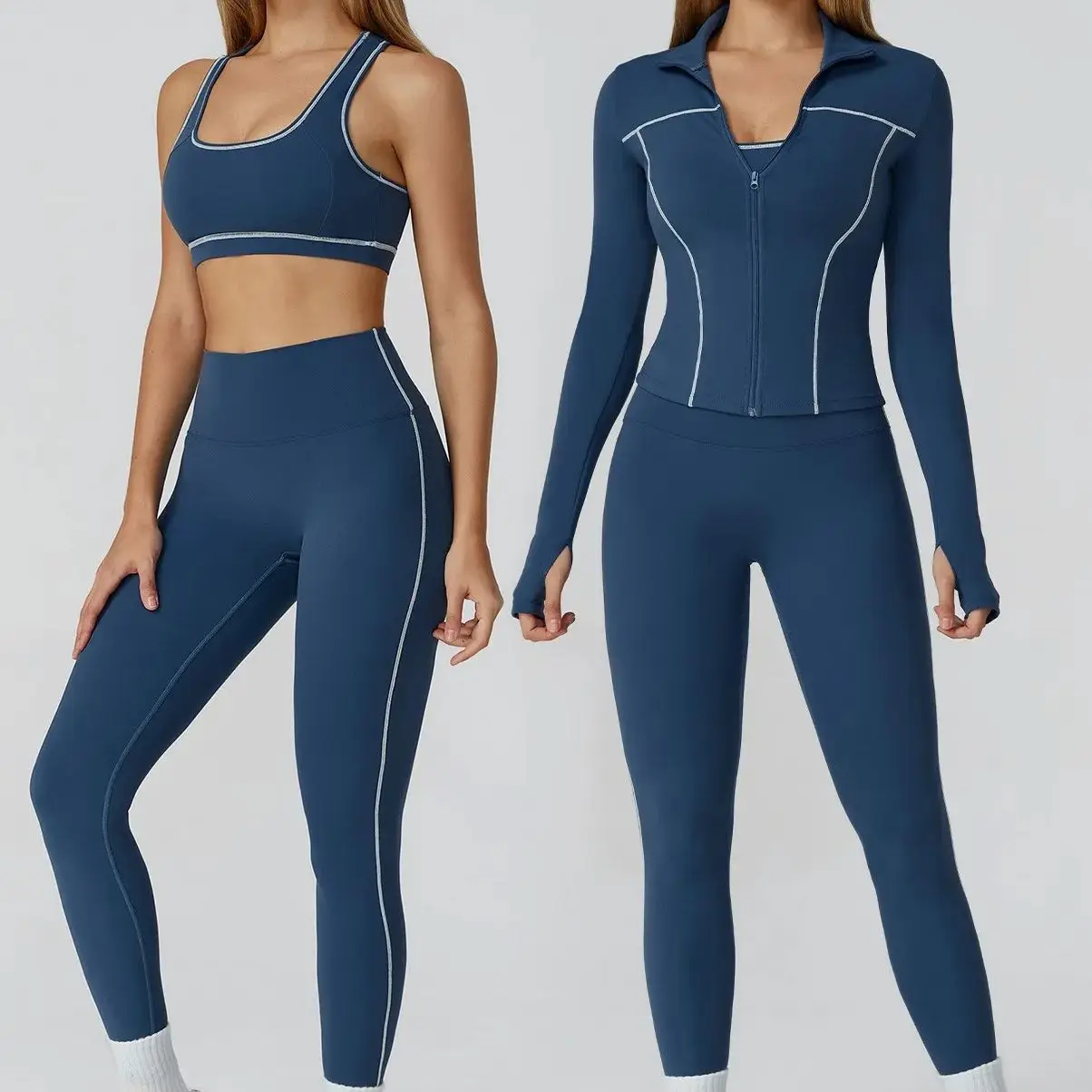 

2/3PCS Yoga Set Women Workout Bra Set Sportswear Windproof Outdoor Fitness zipper Long Sleeve Top High Waist Leggings Sport Suit