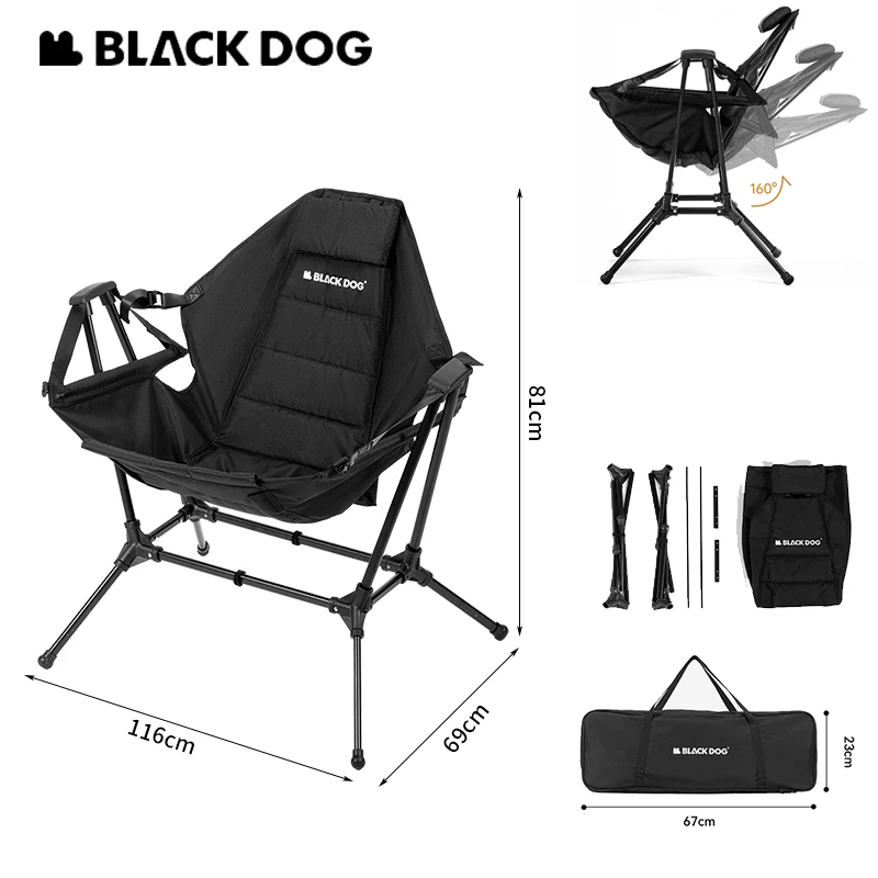 Naturehike BLACKDOG Rocking Chair Folding Portable Detachable Adjustable Outdoor Camping Travel Recliner Aluminum Alloy Chair