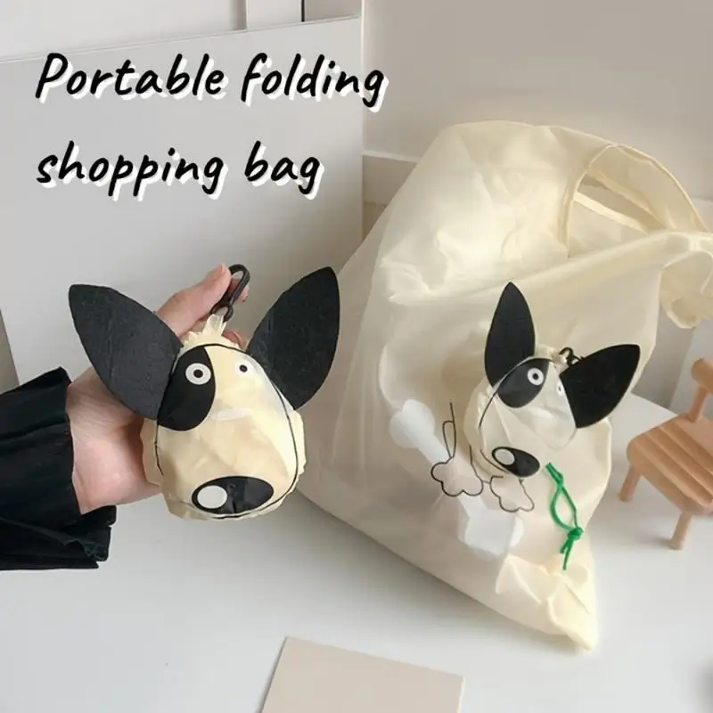 2Pcs Cartoon Dog Design Polyester Reusable Grocery Bag Large Capacity Portable Folding Tote for Shopping Easy Carry Handle