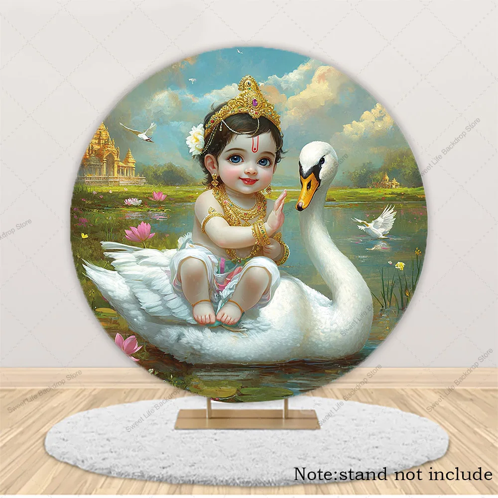 Krishna الطفل غطاء خلفية مستديرة استحمام الطفل حفلة عيد ميلاد الديكور الهندي غطاء دائرة التصوير الدعامة