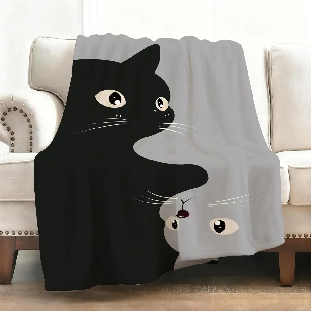 Niedliche Cartoon-Katzen-Überwurf, weiche Flanelldecke, warmes Knie, hautfreundlicher Überwurf für Sofa, Büro, Bett, Reisen, Winter, Übergröße